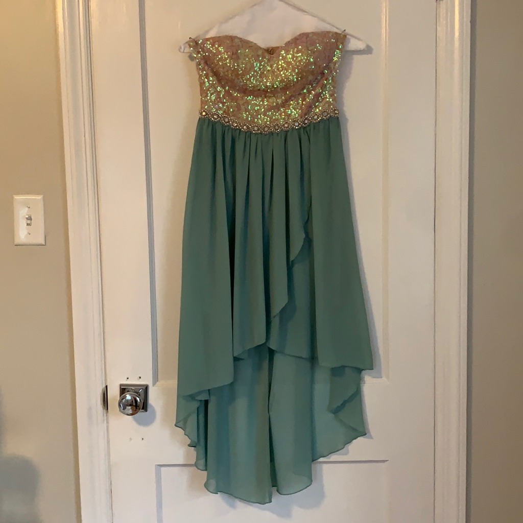 Jodi Kristopher Sequin Strapless High-Low Dress